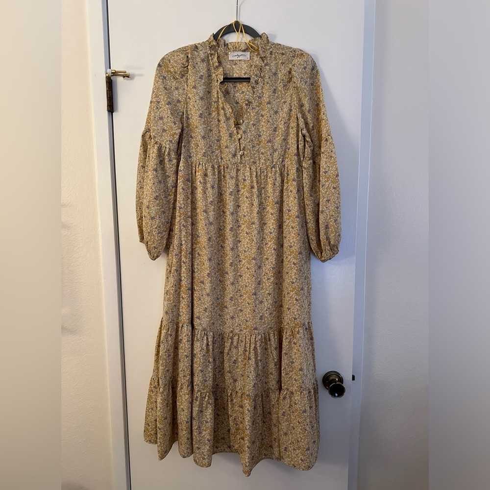 CJLA Ellie Dress (tiered midi dress w/ button front)